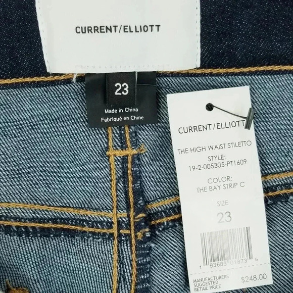 Current Elliott 23X27 The High Waist Stiletto Blue Denim The Bay Strip C Jeans - Picture 5 of 12